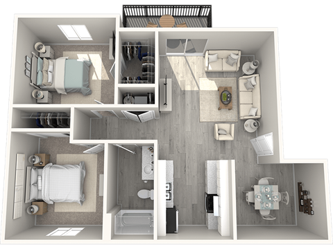 Floor plan for 2 beds, 1 bath, 841 sqft